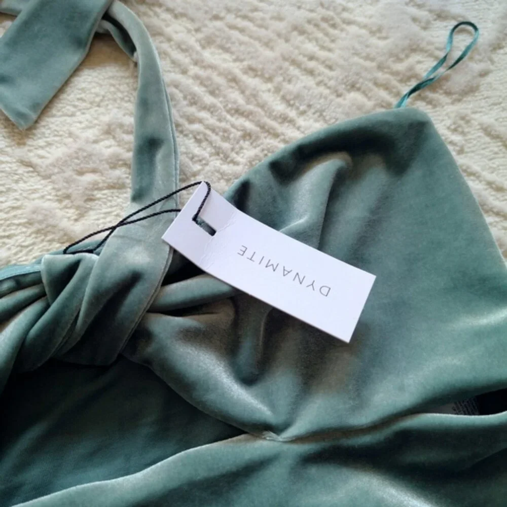 NWT Dynamite Velvet Halter Top with Cut Out - Green - Picture 6 of 8